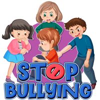 Stop Bullying Word with Cartoon Character illustration